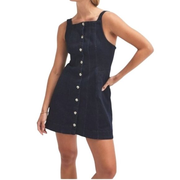 Free People Gimme More Denim Button-Front Mini Dress Adjustable Straps Medium - Picture 1 of 15